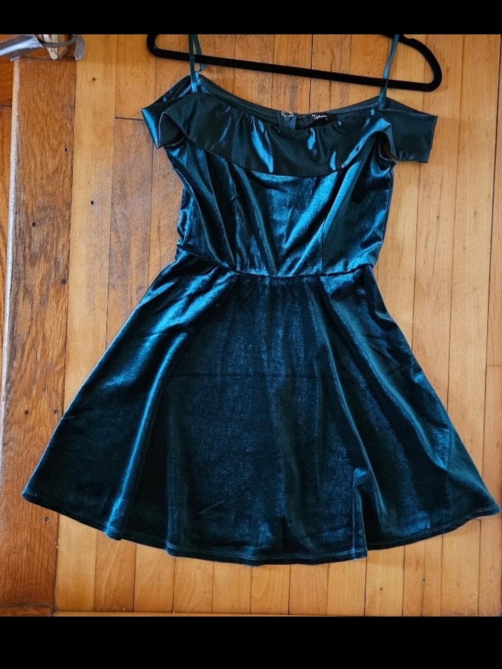 Trixxi Emerald Velvet and Satin Dress with Thin Straps